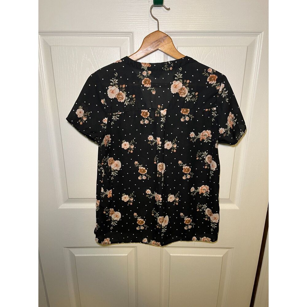 Rue21 Floral Polka Dot Blouse Women’s Medium Black Sheer Zip Pocket Top - Picture 3 of 4